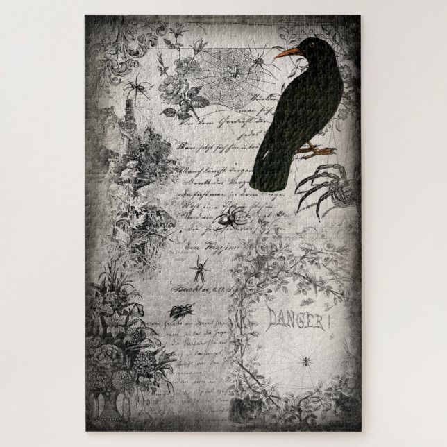 Spooky Vintage Halloween Spider & Raven Ephemera Jigsaw Puzzle (Vertical)