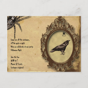 Spooky Vintage Raven and Spider Halloween Invite