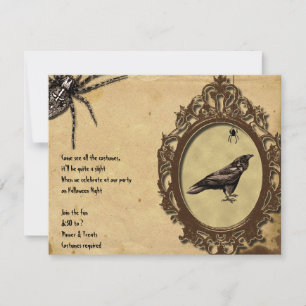 Spooky Vintage Raven Spider Halloween Invitation