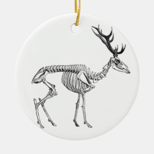 Spooky vintage skeleton reindeer drawing ceramic tree decoration