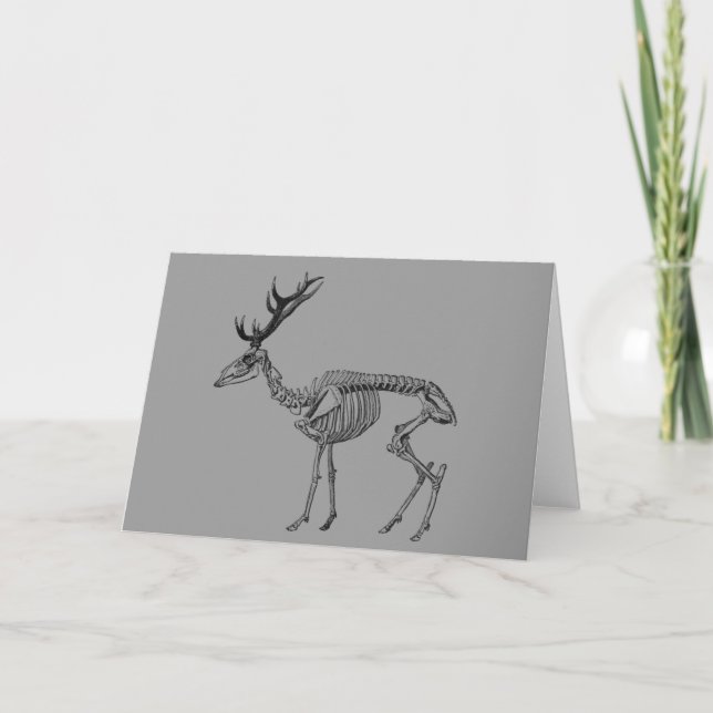 Spooky vintage skeleton reindeer drawing holiday card (Front)