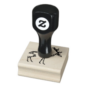 Spooky vintage skeleton reindeer drawing rubber stamp
