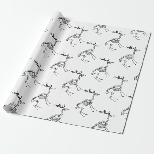 Spooky vintage skeleton reindeer drawing wrapping paper (Unrolled)
