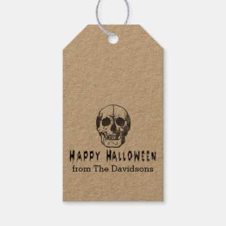 Spooky Vintage Skull Happy Halloween Gift Tags