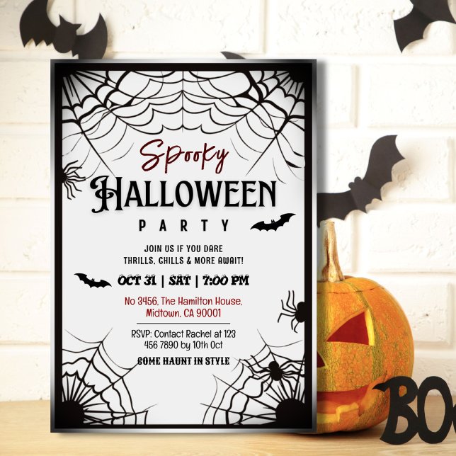 Spooky vintage spider webs bats grey Halloween Invitation (Creator Uploaded)