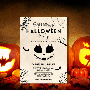 Spooky vintage spider webs skull face Halloween Invitation