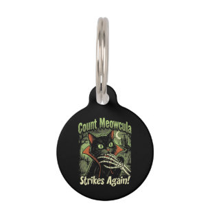 Spooky Vintage Vampire Black Cat Comic Art Pet Tag