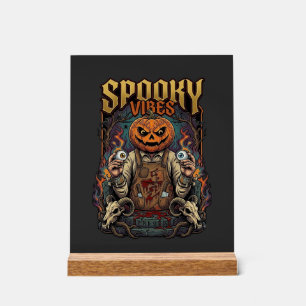 Spooky Vires Halloween Pumpkin Head Holding Eyebal Acrylic Sign