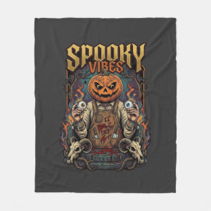 Spooky Vires Halloween Pumpkin Head Holding Eyebal Fleece Blanket