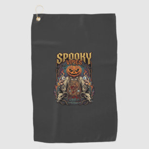 Spooky Vires Halloween Pumpkin Head Holding Eyebal Golf Towel