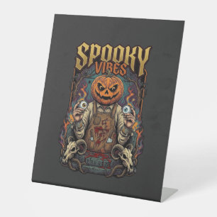 Spooky Vires Halloween Pumpkin Head Holding Eyebal Pedestal Sign