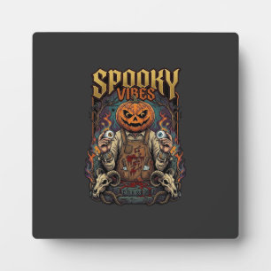 Spooky Vires Halloween Pumpkin Head Holding Eyebal Plaque
