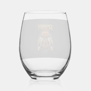 Spooky Vires Halloween Pumpkin Head Holding Eyebal Stemless Wine Glass