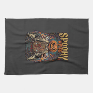 Spooky Vires Halloween Pumpkin Head Holding Eyebal Tea Towel