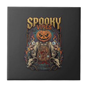 Spooky Vires Halloween Pumpkin Head Holding Eyebal Tile