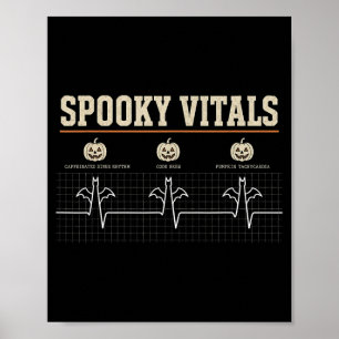 Spooky Vitals Funny Halloween Nurse Heartbeat Bat Poster