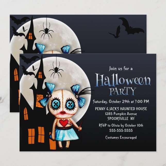 Spooky Voodoo Doll Halloween Party Invitation (Front/Back)