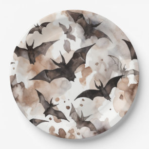Spooky Watercolor Bats Halloween Paper Plate