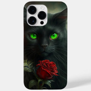 SPOOKY WATERCOLOR BLACK CAT WITH SINGLE RED ROSE Case-Mate iPhone 14 PRO MAX CASE
