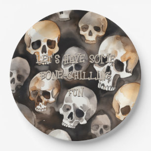 Spooky Watercolor Skulls Halloween Bone Chilling Paper Plate