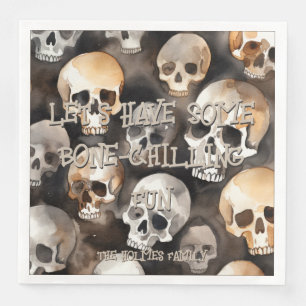 Spooky Watercolor Skulls Halloween Monogram Napkin