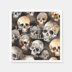 Spooky Watercolor Skulls Halloween Napkin