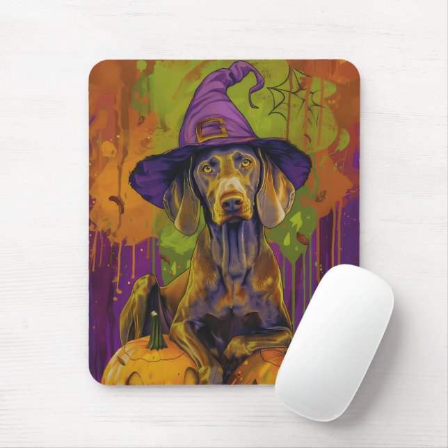Spooky Weimaraner Dog Halloween Witch And Pumpkin  Mouse Mat (With Mouse)