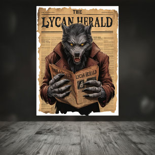 Spooky Werewolf Vintage Halloween Newspaper Style  Poster