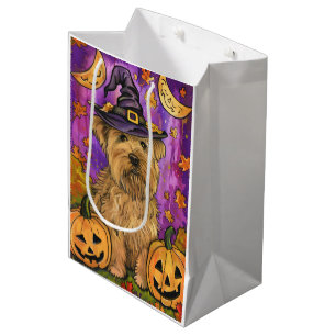Spooky Wheaten Terrier Dog Halloween Witch Pumpkin Medium Gift Bag
