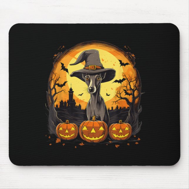 Spooky Whippet Dog Witch Halloween Mouse Mat (Front)