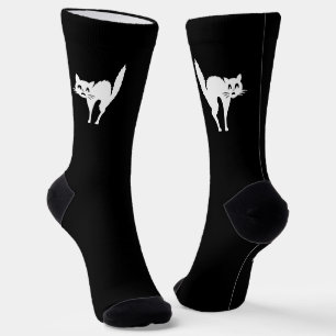 Spooky white black cat fun cute modern Halloween Socks