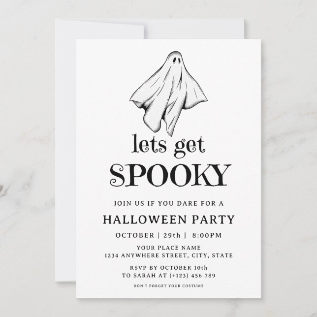 Spooky White Ghost Adult Halloween Costume Party Invitation (Front)