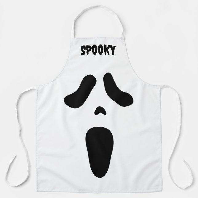 Spooky white ghost face Halloween party apron (Front)