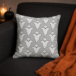 Spooky White Ghost Pattern Light Grey Cushion
