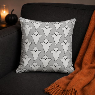 Spooky White Ghost Pattern Light Grey Cushion