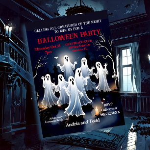 Spooky White Ghosts in Graveyard Halloween Party Invitation