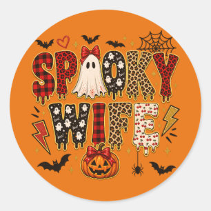 Spooky Wife Halloween Leopard Print Mixed Classic Round Sticker