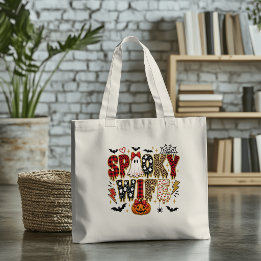 Spooky Wife Halloween | Leopard Print Mixed Tote Bag