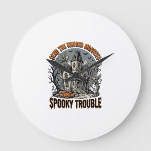 Spooky Winged Monkeys Haunted Halloween Shirt_1 Large Clock