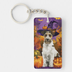 Spooky Wirefox Terrier Dog Halloween Witch Pumpkin Key Ring