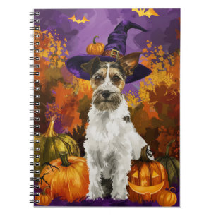 Spooky Wirefox Terrier Dog Halloween Witch Pumpkin Notebook
