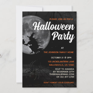 Spooky Witch and Spider Halloween Party Invitation
