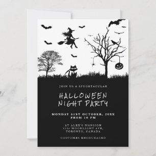 Spooky Witch Black and White Halloween Party Invitation