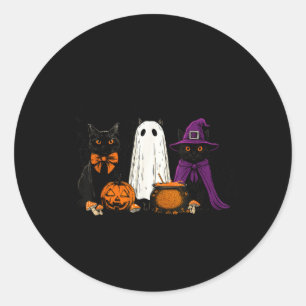 Spooky Witch Black Cat Halloween Pumpkin For Men Classic Round Sticker