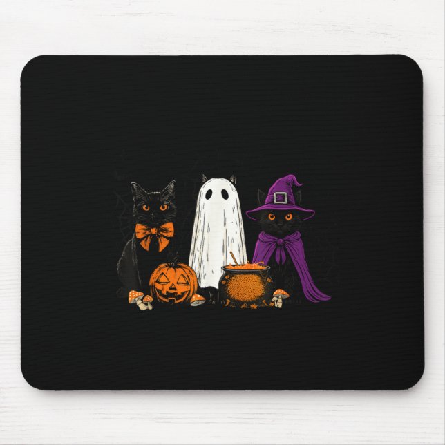 Spooky Witch Black Cat Halloween Pumpkin For Men Mouse Mat (Front)