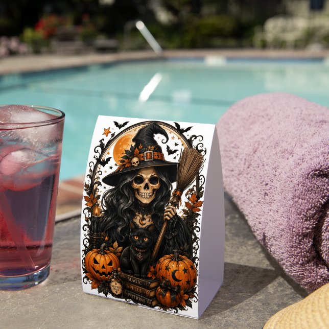 Spooky Witch, Black Cat & Pumpkins Halloween Magic (Insitu(On Table))