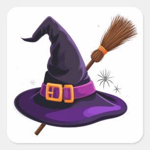 Spooky Witch Broom Halloween 👻 Square Sticker