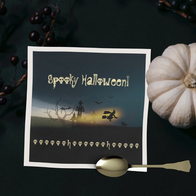 Spooky Witch Castle Bat Skull Halloween Napkin (Spooky Halloween Witch Castle Bats Skulls Napkins ©Susanne Sachers - Sunny Mind Design 🌞)