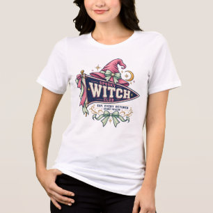 Spooky Witch Club Pennant Pink Witch Hat Coquette Tri-Blend Shirt