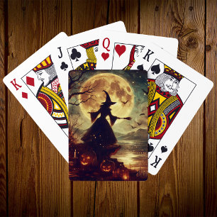 Spooky Witch Full Moon Halloween Playing Cards
